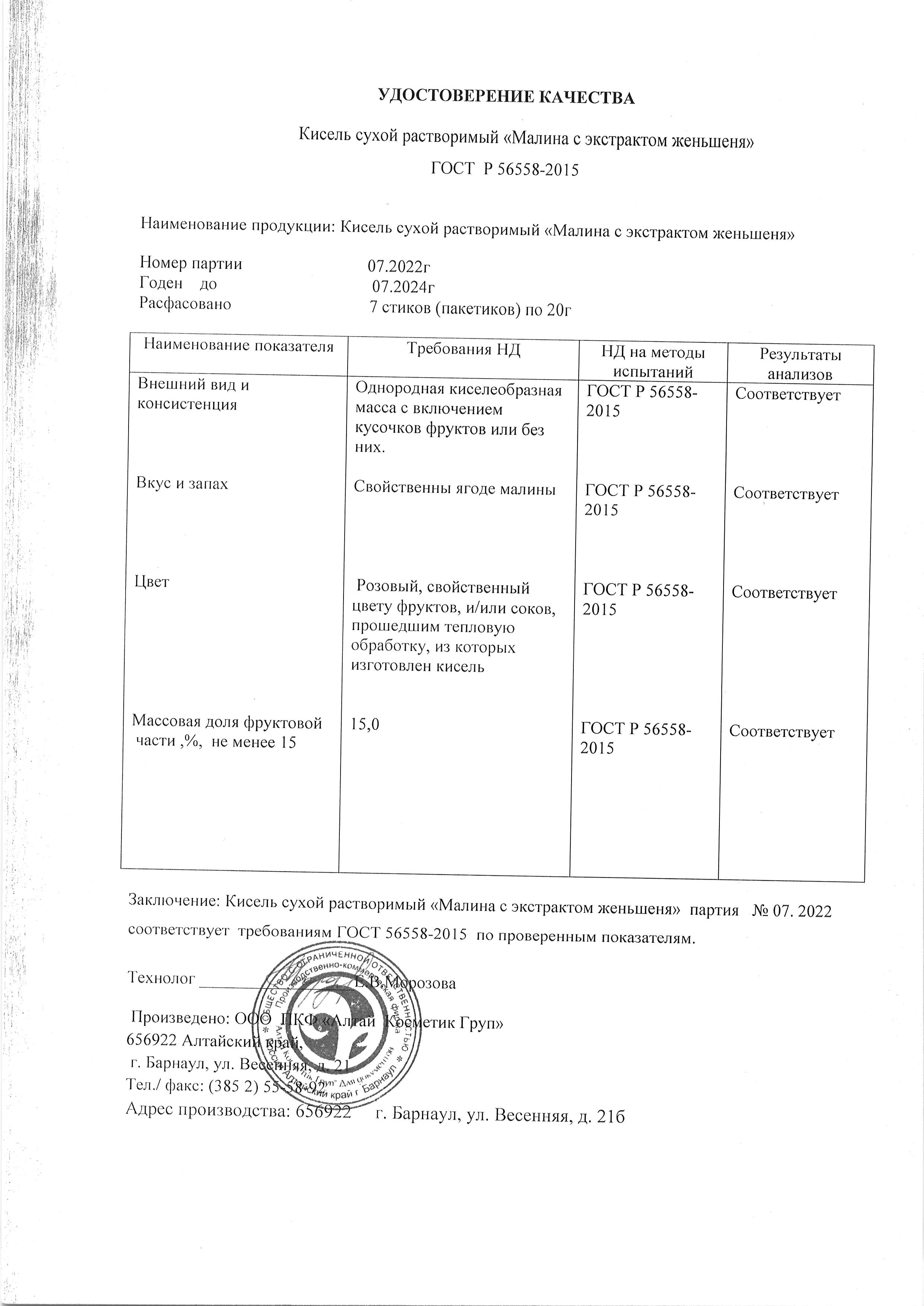 Паспорт №072022